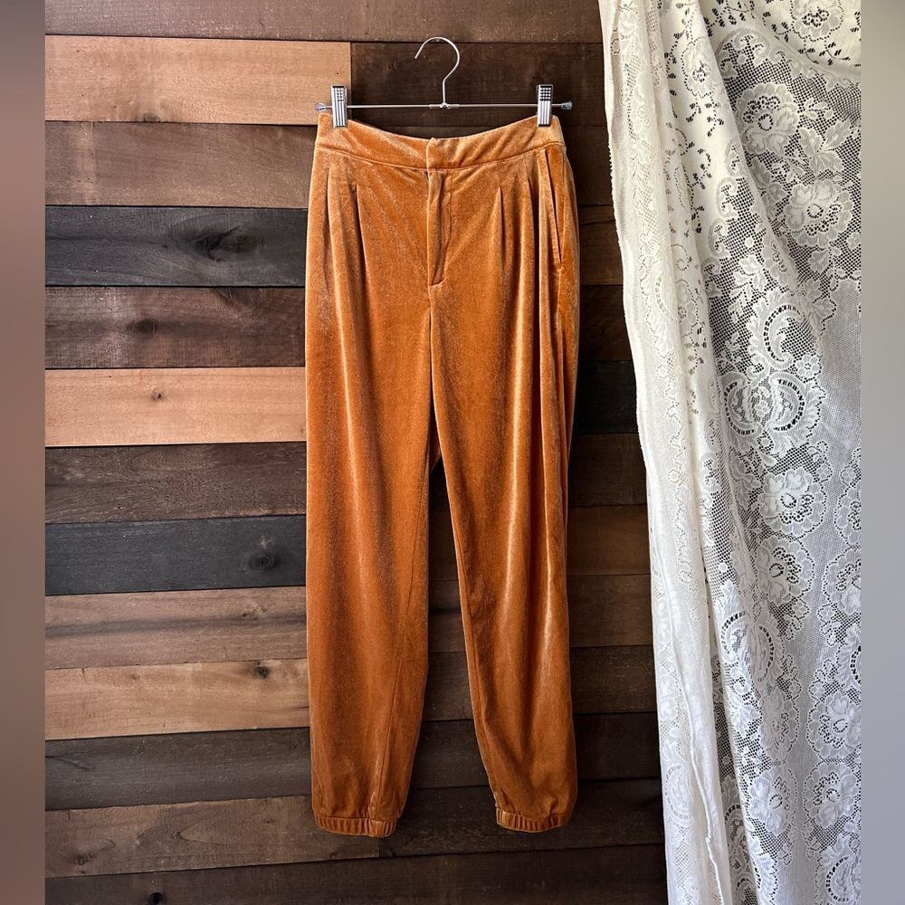 Gap Velvet High Waisted Joggers Brown / Gold Pants Size 2 - Picture 3 of 8
